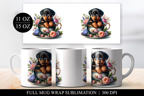 Rottweiler Puppy Mug Wrap, Full Mug Sublimation Design Sublimation BijouBay 