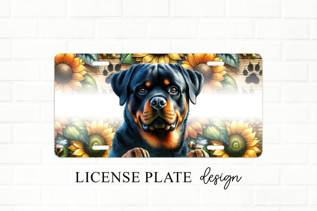 Rottweiler Sunflower License Plate Sublimation Design Sublimation BijouBay 