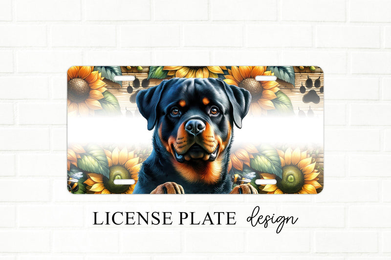 Rottweiler Sunflower License Plate Sublimation Design Sublimation BijouBay 