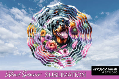 Rottweiler Wind Spinner, Dog Mom Floral Wind Spinner Sublimation Sublimation OrangeBrushStudio 