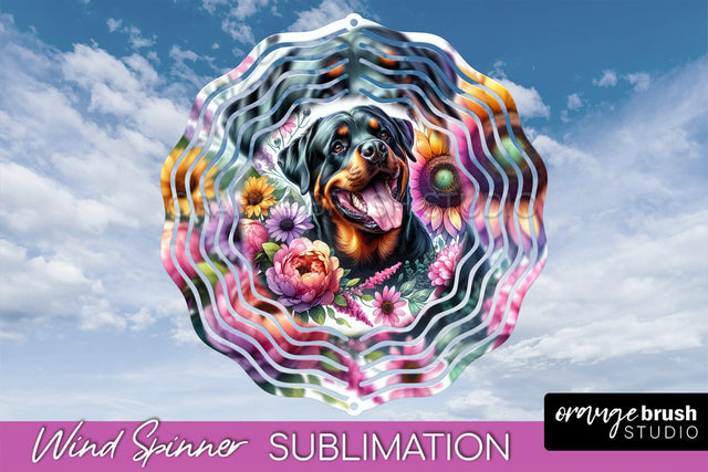 Rottweiler Wind Spinner, Dog Mom Floral Wind Spinner Sublimation Sublimation OrangeBrushStudio 