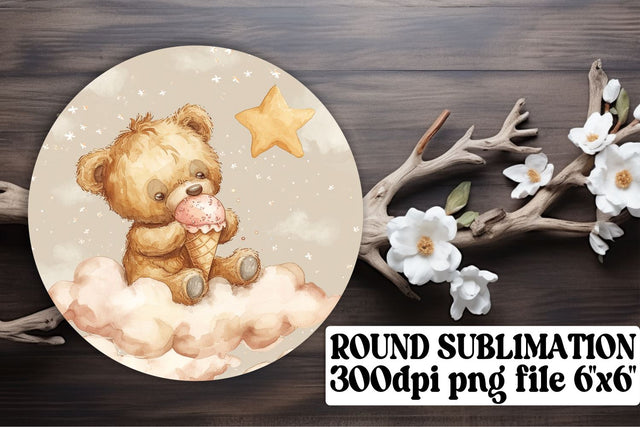 Round Bear Keychains in Sublimation Art Sublimation afrosvg 