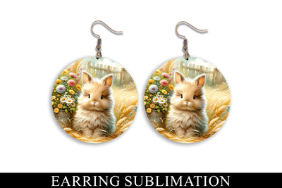 Round Bunny Earrings Sublimation PNG Sublimation BijouBay 