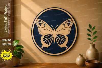 Round Butterfly Frame laser cut svg File SVG Regulrcrative 