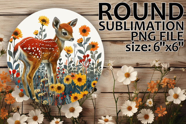 Round Car Coaster Design with Deer and Flowers Sublimation afrosvg 