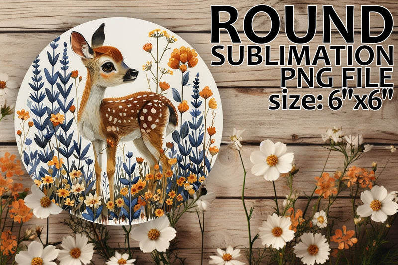 Round Car Coaster Design with Deer and Flowers Sublimation afrosvg 
