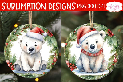 Round christmas ornament PNG sublimation | Polar bear PNG Sublimation Amorclipart 