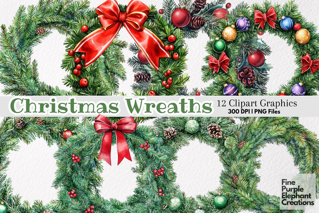 Round Christmas Wreath PNG Clipart Sublimation Fine Purple Elephant Creations 