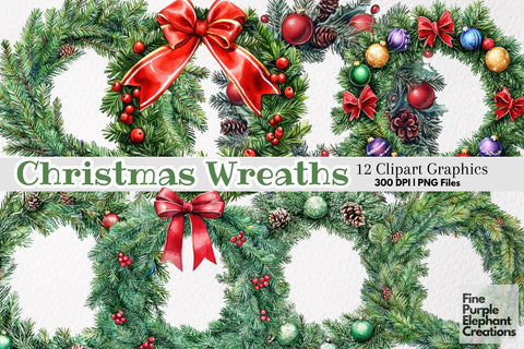 Round Christmas Wreath PNG Clipart Sublimation Fine Purple Elephant Creations 