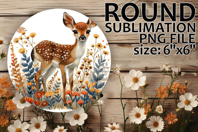 Round Circle Keychain with Deer and Flowers Sublimation afrosvg 