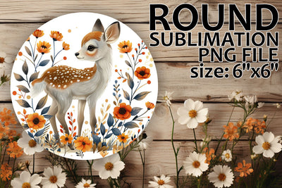 Round Circle Sublimation Design with Deer & Flowers Sublimation afrosvg 
