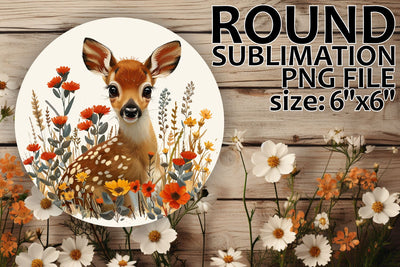 Round Circle Sublimation with Deer Floral Pattern Sublimation afrosvg 