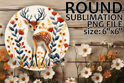 Round Circle Sublimation with Deer & Flower Design Sublimation afrosvg 