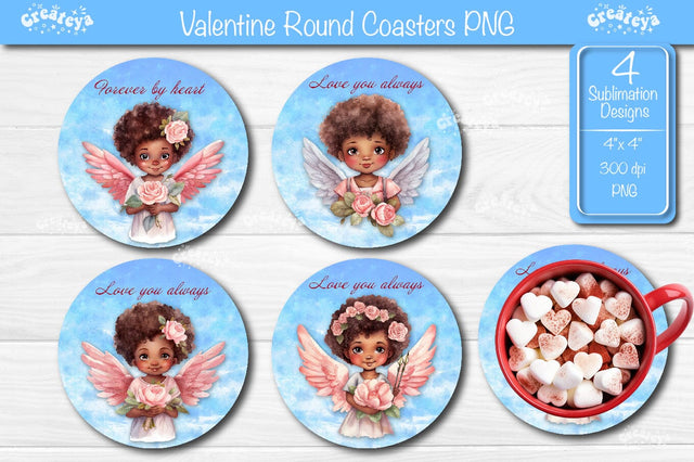 Round coaster Sublimation Valentine angel car coaster Angel Love quotes design Cupid Watercolor PNG Sublimation Createya Design 