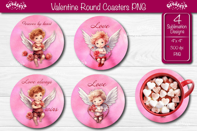 Round coaster Sublimation Valentine angel car coaster Angel Love quotes design Cupid Watercolor PNG Sublimation Createya Design 