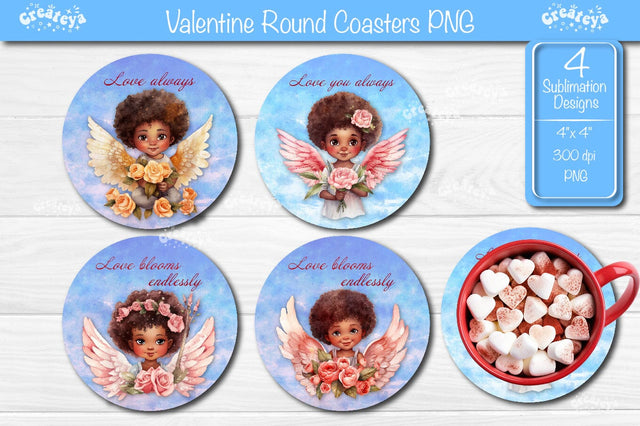 Round coaster Sublimation Valentine angel car coaster Angel Love quotes design Cupid Watercolor PNG Sublimation Createya Design 