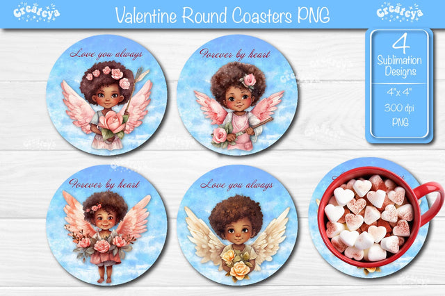 Round coaster Sublimation Valentine angel car coaster Angel Love quotes design Cupid Watercolor PNG Sublimation Createya Design 
