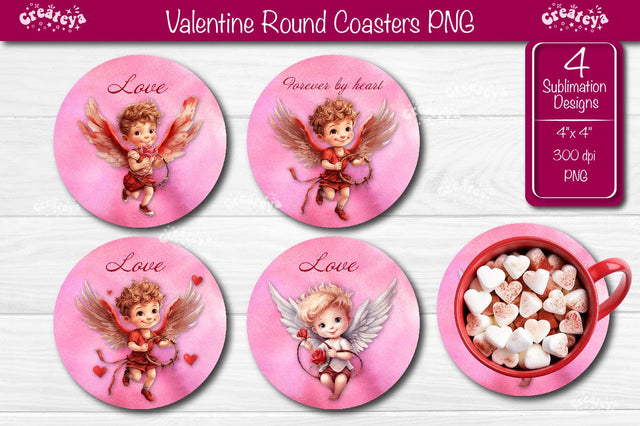 Round coaster Sublimation Valentine angel car coaster Angel Love quotes design Cupid Watercolor PNG Sublimation Createya Design 