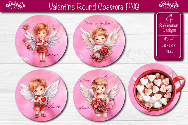 Round coaster Sublimation Valentine angel car coaster Angel Love quotes design Cupid Watercolor PNG Sublimation Createya Design 
