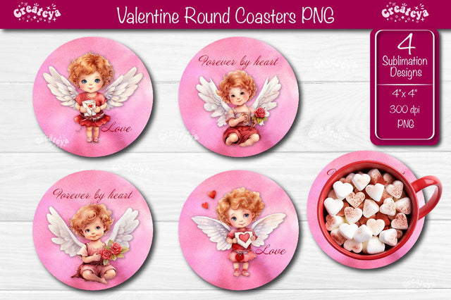 Round coaster Sublimation Valentine angel car coaster Angel Love quotes design Cupid Watercolor PNG Sublimation Createya Design 