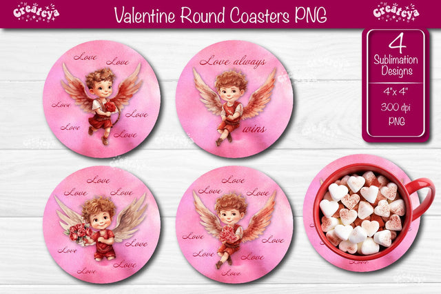 Round coaster Sublimation Valentine angel car coaster Angel Love quotes design Cupid Watercolor PNG Sublimation Createya Design 