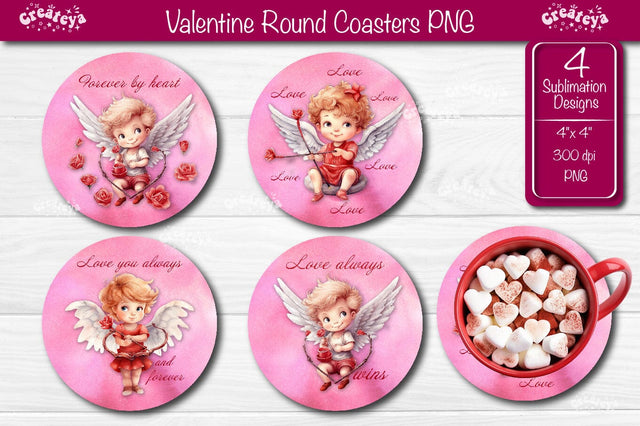 Round coaster Sublimation Valentine angel car coaster Angel Love quotes design Cupid Watercolor PNG Sublimation Createya Design 