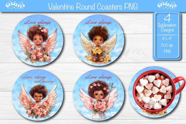 Round coaster Sublimation Valentine angel car coaster Angel Love quotes design Cupid Watercolor PNG Sublimation Createya Design 