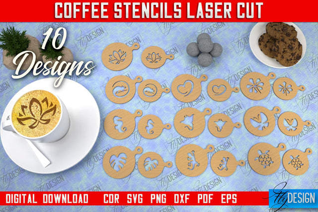 Round Coffee Stencil Bundle | Cappuccino | Latte Art | Pattern on Coffee | Coffee Lover | Starbucks | CNC Files SVG Fly Design 