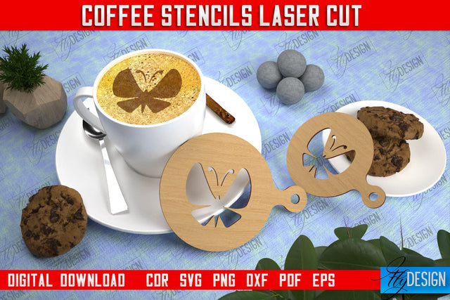 Round Coffee Stencil | Cappuccino | Latte Art | Pattern on Coffee | Coffee Lover | Starbucks | CNC File SVG Fly Design 