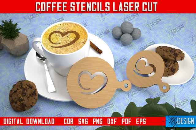 Round Coffee Stencil | Cappuccino | Latte Art | Pattern on Coffee | Coffee Lover | Starbucks | CNC File SVG Fly Design 