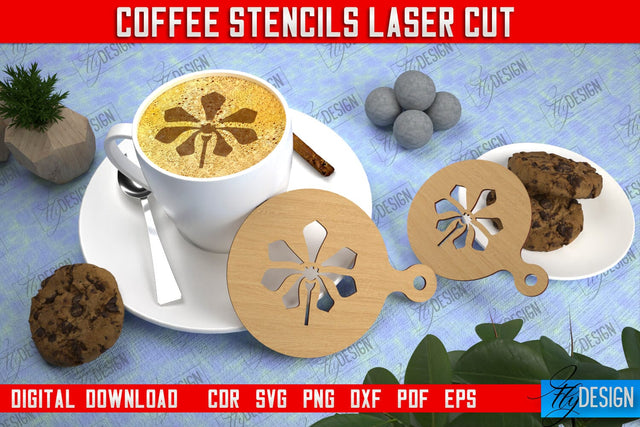Round Coffee Stencil | Cappuccino | Latte Art | Pattern on Coffee | Coffee Lover | Starbucks | CNC File SVG Fly Design 