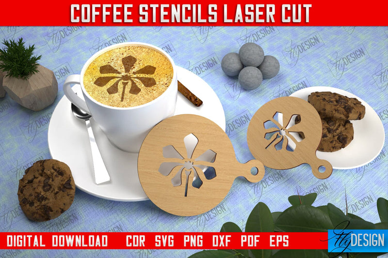 Round Coffee Stencil | Cappuccino | Latte Art | Pattern on Coffee | Coffee Lover | Starbucks | CNC File SVG Fly Design 