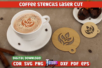 Round Coffee Stencil | Cappuccino | Latte Art | Pattern on Coffee | Coffee Lover | Starbucks | CNC File SVG The T Store Design 