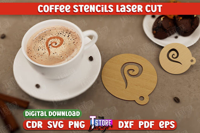 Round Coffee Stencil | Cappuccino | Latte Art | Pattern on Coffee | Coffee Lover | Starbucks | CNC File SVG The T Store Design 