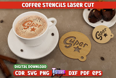 Round Coffee Stencil | Cappuccino | Latte Art | Pattern on Coffee | Coffee Lover | Starbucks | CNC File SVG The T Store Design 