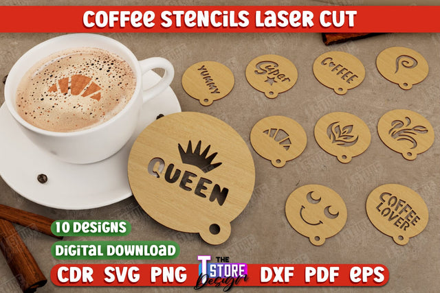 Round Coffee Stencils Bundle | Cappuccino | Latte Art | Pattern on Coffee | Coffee Lover | Starbucks | CNC Files SVG The T Store Design 