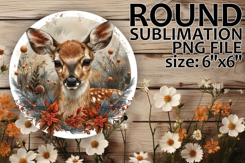 Round Design Deer and Floral Keychain Sublimation afrosvg 