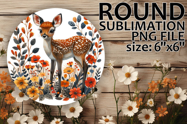 Round Design with Deer and Flowers for Coasters Sublimation afrosvg 