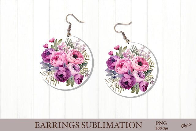 Round Earring PNG. Beautiful Flower Sublimation PNG Sublimation Olga Terlyanskaya 