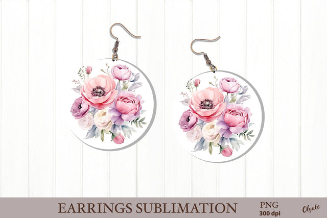 Round Earring PNG.Lovely Flowers Sublimation PNG Sublimation Olga Terlyanskaya 