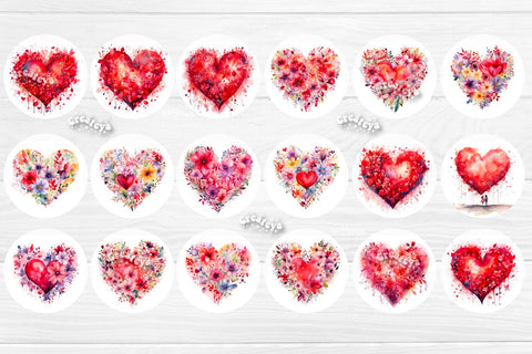 Round earring Sublimation bundle Valentine earrings Flower Hearts Watercolor png Sublimation Createya Design 