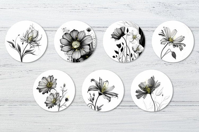 Round earring sublimation design. Flower earrings. Line art Sublimation Angelina Semenova 