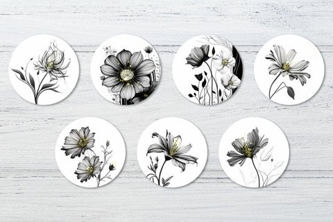 Round earring sublimation design. Flower earrings. Line art Sublimation Angelina Semenova 