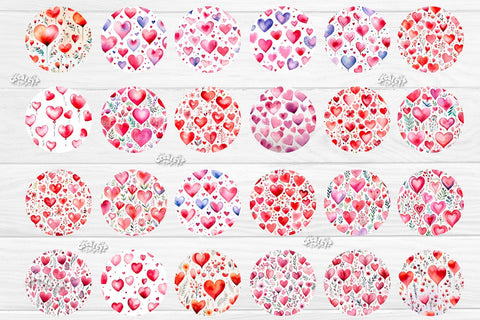 Round earring Sublimation earring bundle Flower Heart png Sublimation design Valentine Hearts Watercolor png Sublimation Createya Design 