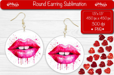 Round Earring Sublimation Red Lips Sublimation Createya Design 