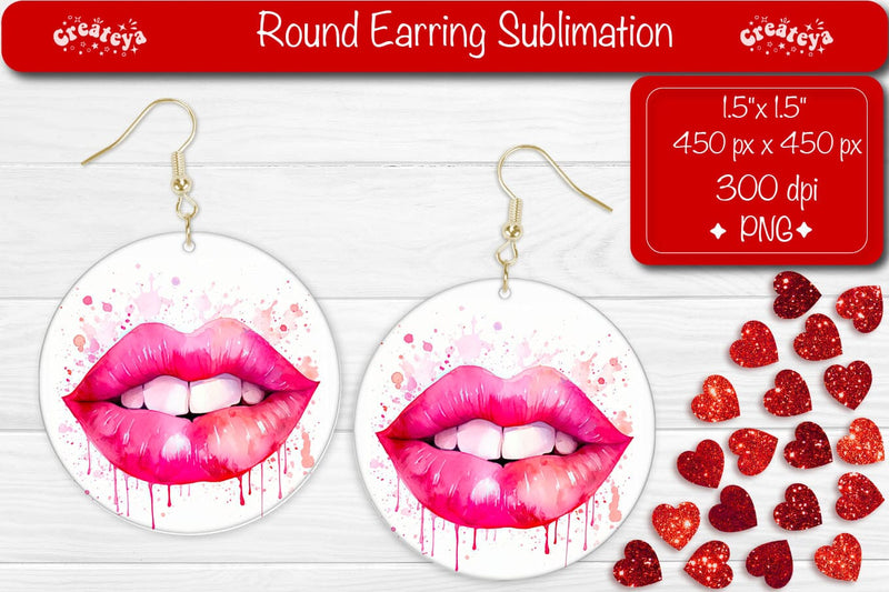 Round Earring Sublimation Templates – Valentine’s Red Lips Sublimation Createya Design 