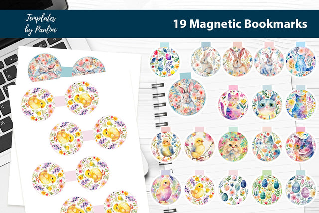 Round Easter Printable Magnetic Bookmark Bundle SVG Templates by Pauline 