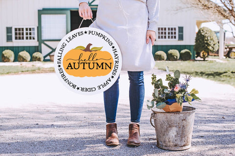 Round Fall Home Decor SVG - Hello Autumn Sublimation Pickled Thistle Creative 