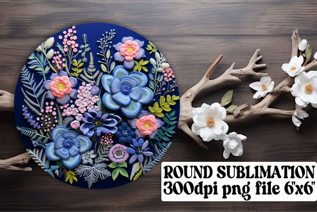 Round Floral Embroidery Collection - Sublimation, Keychain, Car Coaster Sublimation afrosvg 