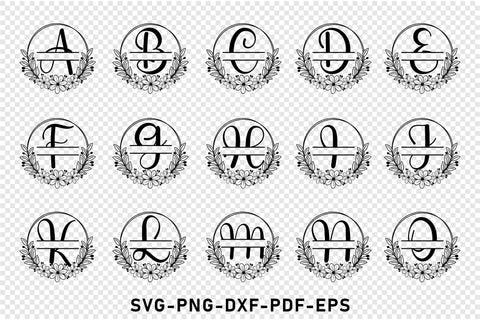 Round Floral flowers split monogram alphabet letter font SVG design, Family name sign SVG D2PUTRI Designs 